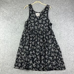 Vintage Katy D Dress Womens 14 16 Black Floral Empire Waist Y2K Flowy Pockets*
